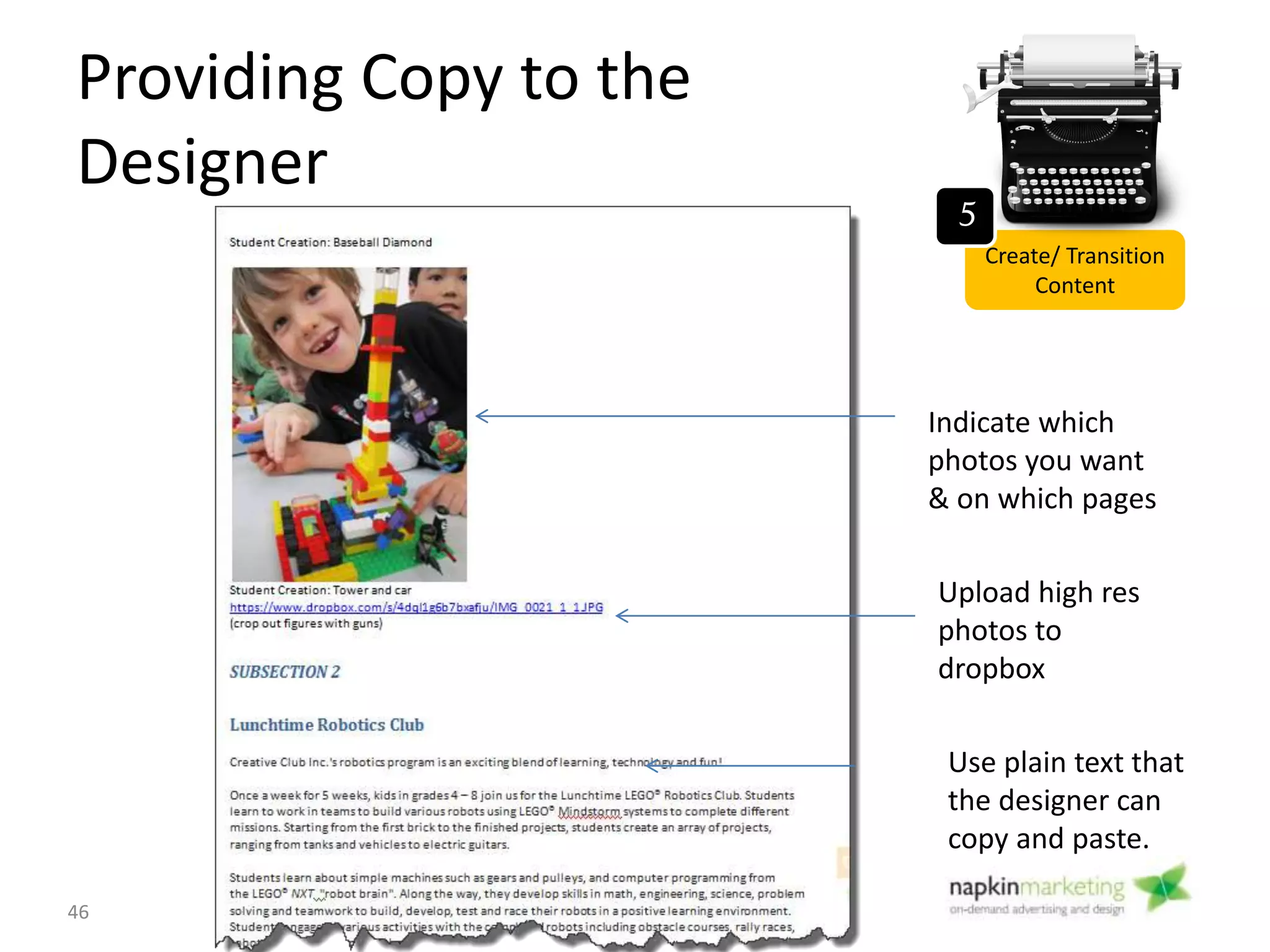 Write Compelling Navigation Labels that
will Make Sense for Your Target
Audience
Create/ Transition
Content
5
46
 