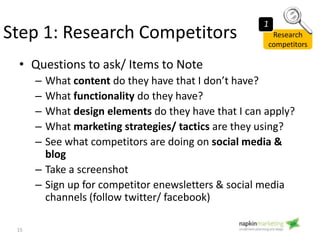 Sample Competitor Review
15
Research
competitors
1
 