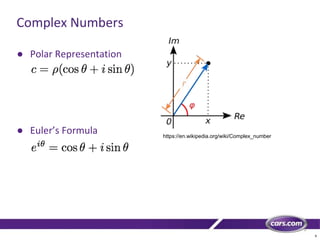 6
Complex Numbers
● Polar Representation
● Euler’s Formula https://en.wikipedia.org/wiki/Complex_number
 