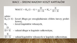 WACC – ŚREDNI WAŻONY KOSZT KAPITAŁÓW
 