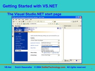Getting Started with VS.NET The Visual Studio.NET start page 