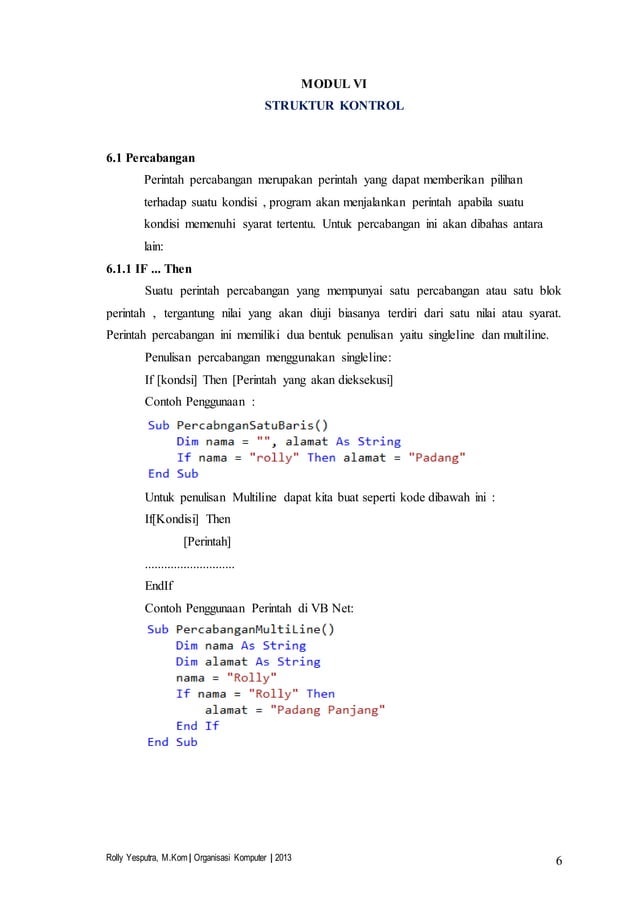 Part 6 - Struktur Kontrol di Visual Basic .Net