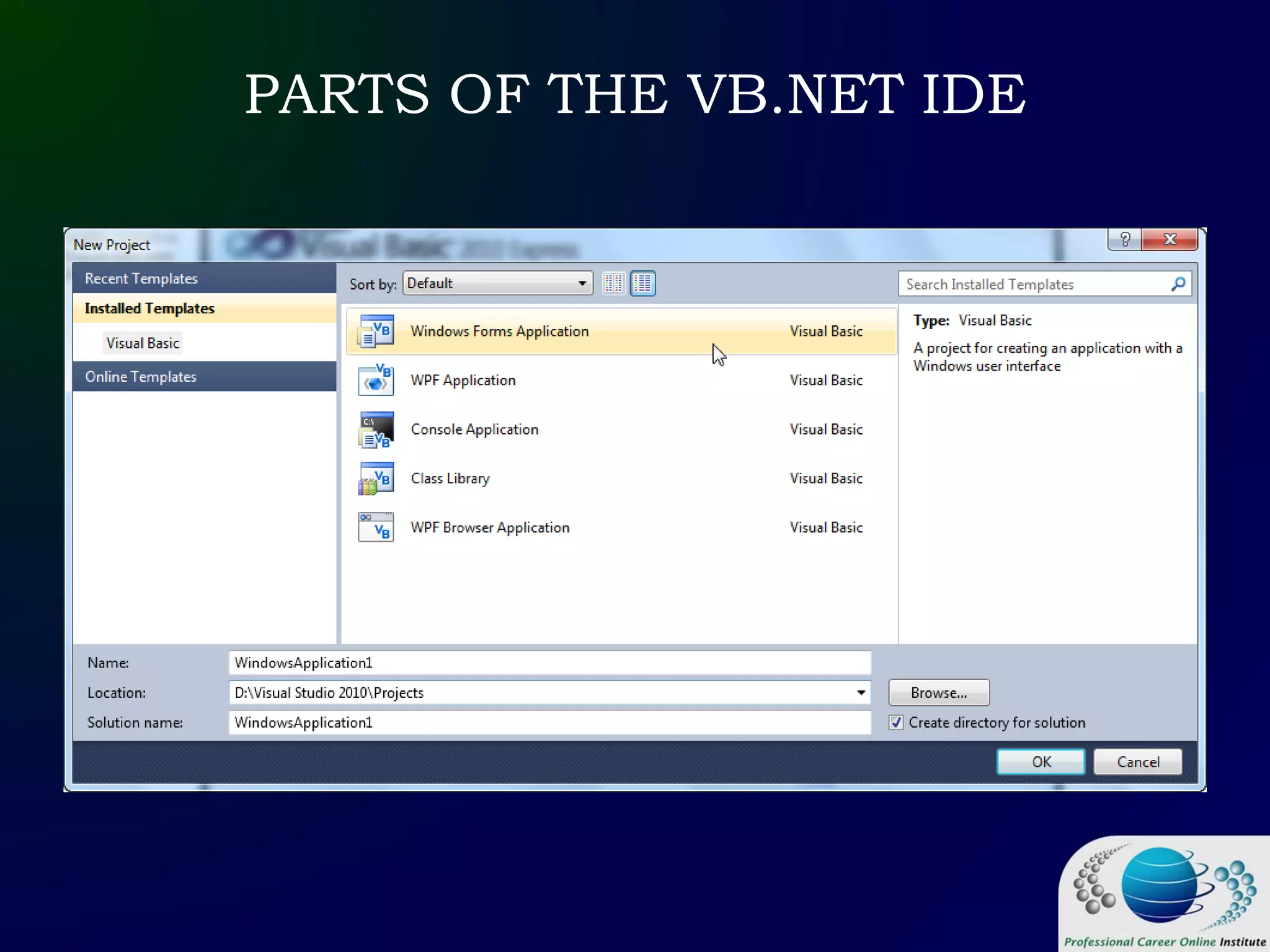 PARTS OF THE VB.NET IDE
 
