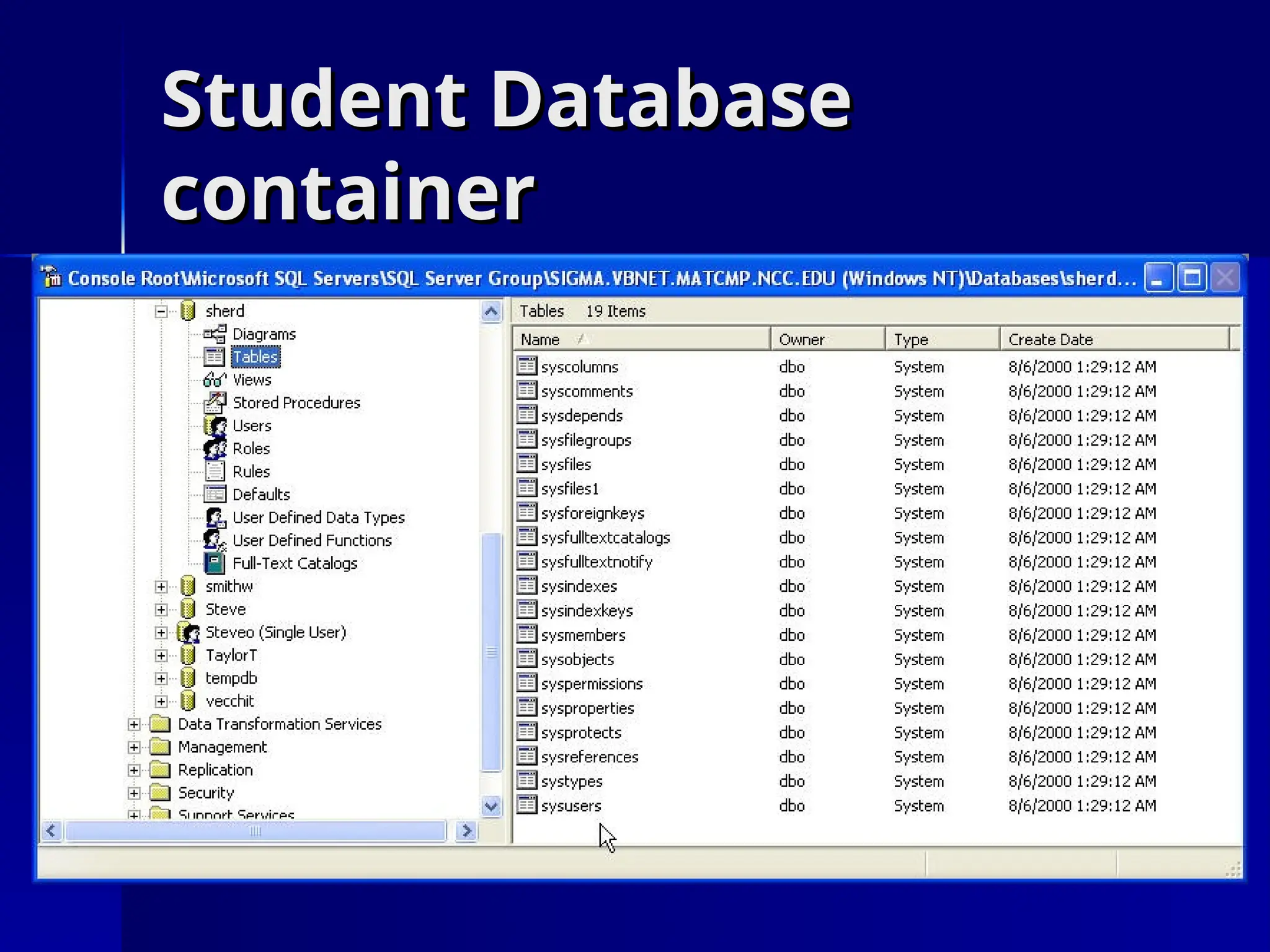 Student Database
Student Database
container
container
 