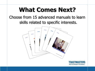 What Comes Next? Choose from 15 advanced manuals to learn skills related to specific interests.   