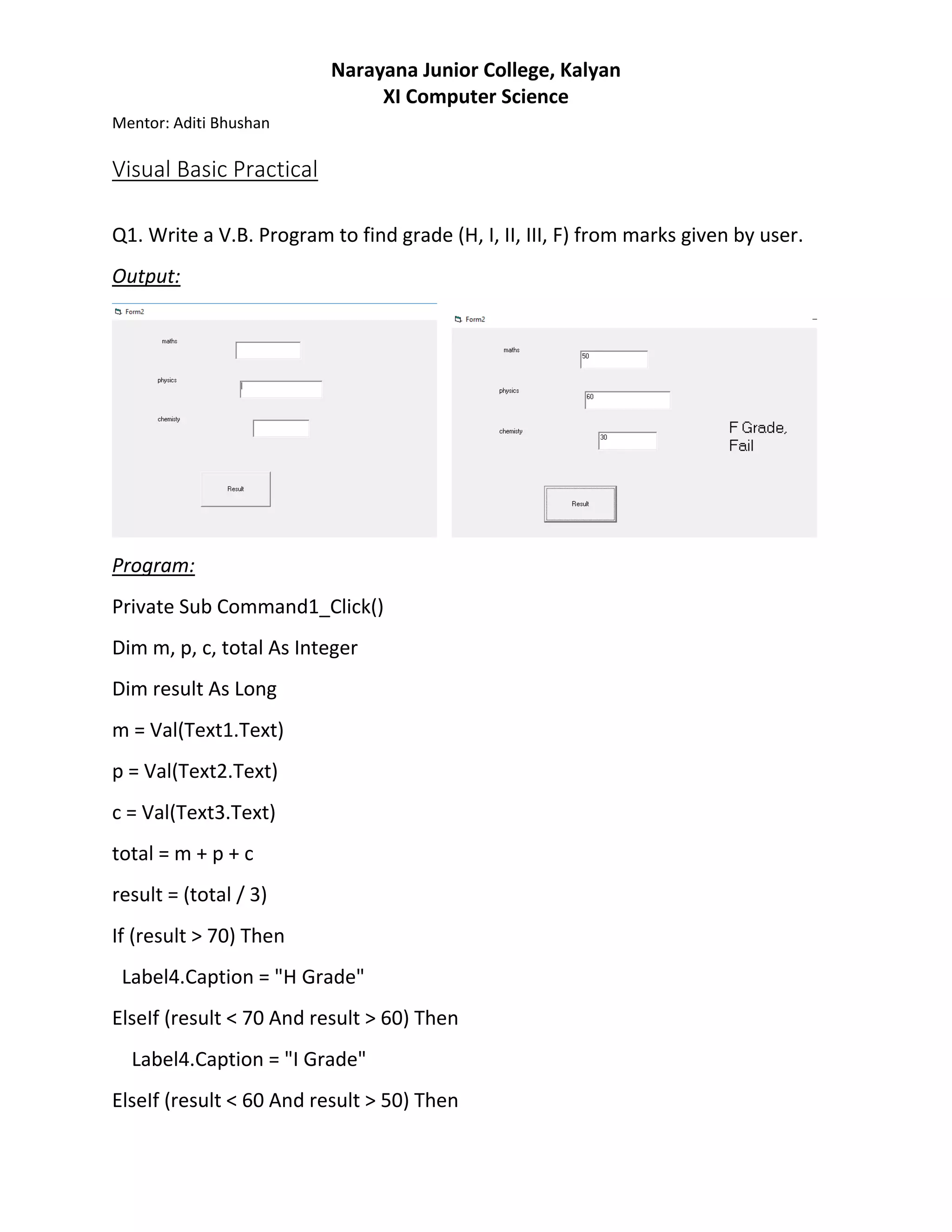 Visual Basic Source Codes for Class 11 HSc Paper 1 Practicals | PDF ...