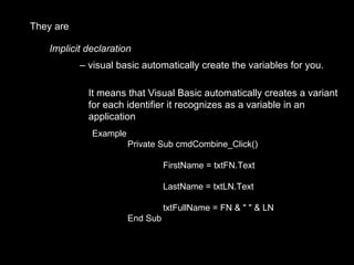 Visual Basic Sub Example visual basic for the beginner | PPT