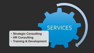 SERVICES
• Strategic Consulting
• HR Consulting
• Training & Development
 