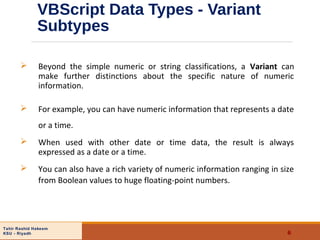 Vbscript Data Types Vb script | PPT