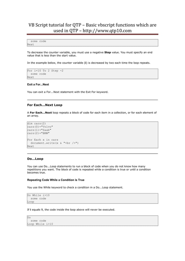 Vb script tutorial for qtp[1] | PDF