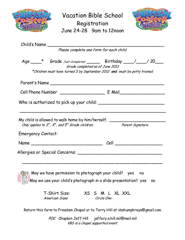 VBS Registration Form For Camp Humphrey s Freedom Chapel VBS Registration Form For Camp Humphrey s Freedom Chapel