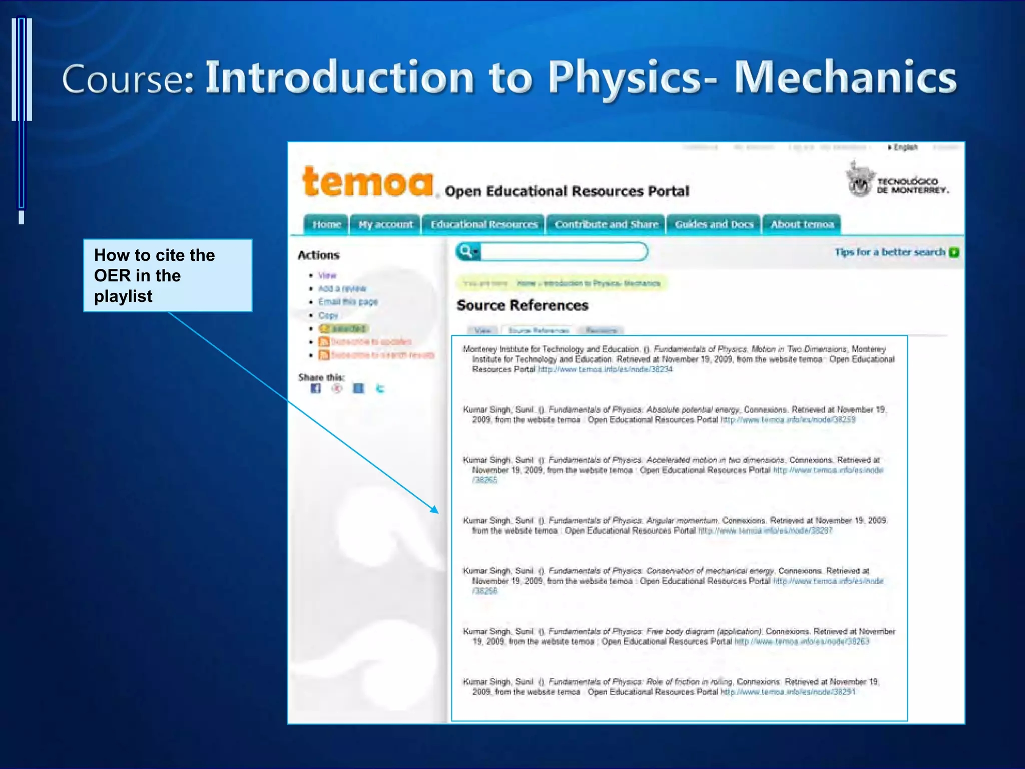 How to cite the
OER in the
playlist
 