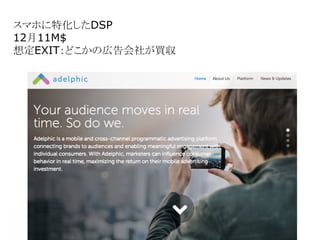 スマホに特化したDSP
12月11M$
想定EXIT：どこかの広告会社が買収
 