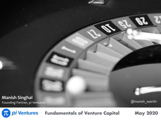Fundamentals of Venture Capital May 2020
Manish	Singhal	
Founding	Partner,	pi	Ventures @manish_saarthi
 