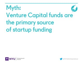 @NYUEntrepreneur
Myth:
Venture Capital funds are
the primary source
of startup funding
 