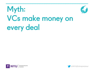 @NYUEntrepreneur
Myth:
VCs make money on
every deal
 