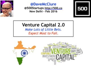 @DaveMcClure
@500Startups http://500.co
New Delhi - Feb 2016
Venture Capital 2.0
Make Lots of Little Bets.
Expect Most to Fail.
 