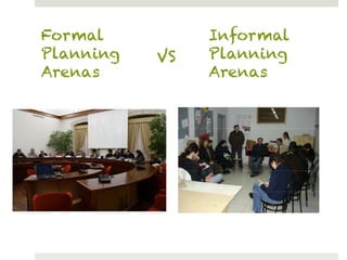 Formal          Informal
Planning   VS   Planning
Arenas          Arenas
 