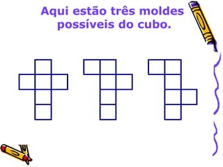 Aqui estão três moldes 
possíveis do cubo. 
 