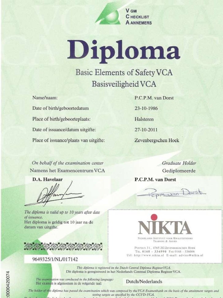 VCA Certificate Oct. 27th 2011