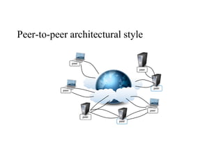 Peer-to-peer architectural style
peer
peer
peer
peer
peer
peer
peer
 