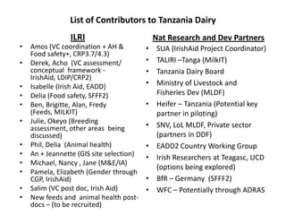 Tanzania Smallholder Dairy Value Chain Component Situation Report 2012