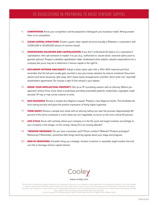 20 Su g g estions i n Pr e par i n g to Raise Ve ntu r e Capital

1 	
1.

Competition. Know your competition and be prepar...
