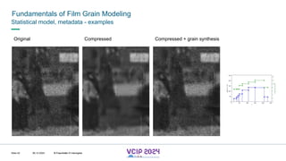 MHV’24
Fundamentals of Film Grain Modeling
08.12.2024 © Fraunhofer
Slide 52
Statistical model, metadata - examples
Original Compressed + grain synthesis
Compressed
© Fraunhofer © Interdigital
 