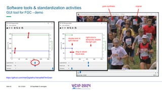 MHV’24
Software tools & standardization activities
08.12.2024 © Fraunhofer
Slide 94
GUI tool for FGC - demo
https://github.com/InterDigitalInc/VersatileFilmGrain
double-click to
split interval
drag to adjust
focus area
right-click to
temporary disable
the light part
original
grain synthesis
© Fraunhofer © Interdigital
 