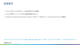 ©
⚫ アカウントがあること（共同作成者 以上の権限）
⚫ 仮想ネットワークに対する基礎知識があること
⚫ の アカウント があること（ 以上の権限）
前提条件
アカウントを使用し実際に導入や検証をご検討いただく際は、 の販売パートナー様までお問い合わせ下さい。
 