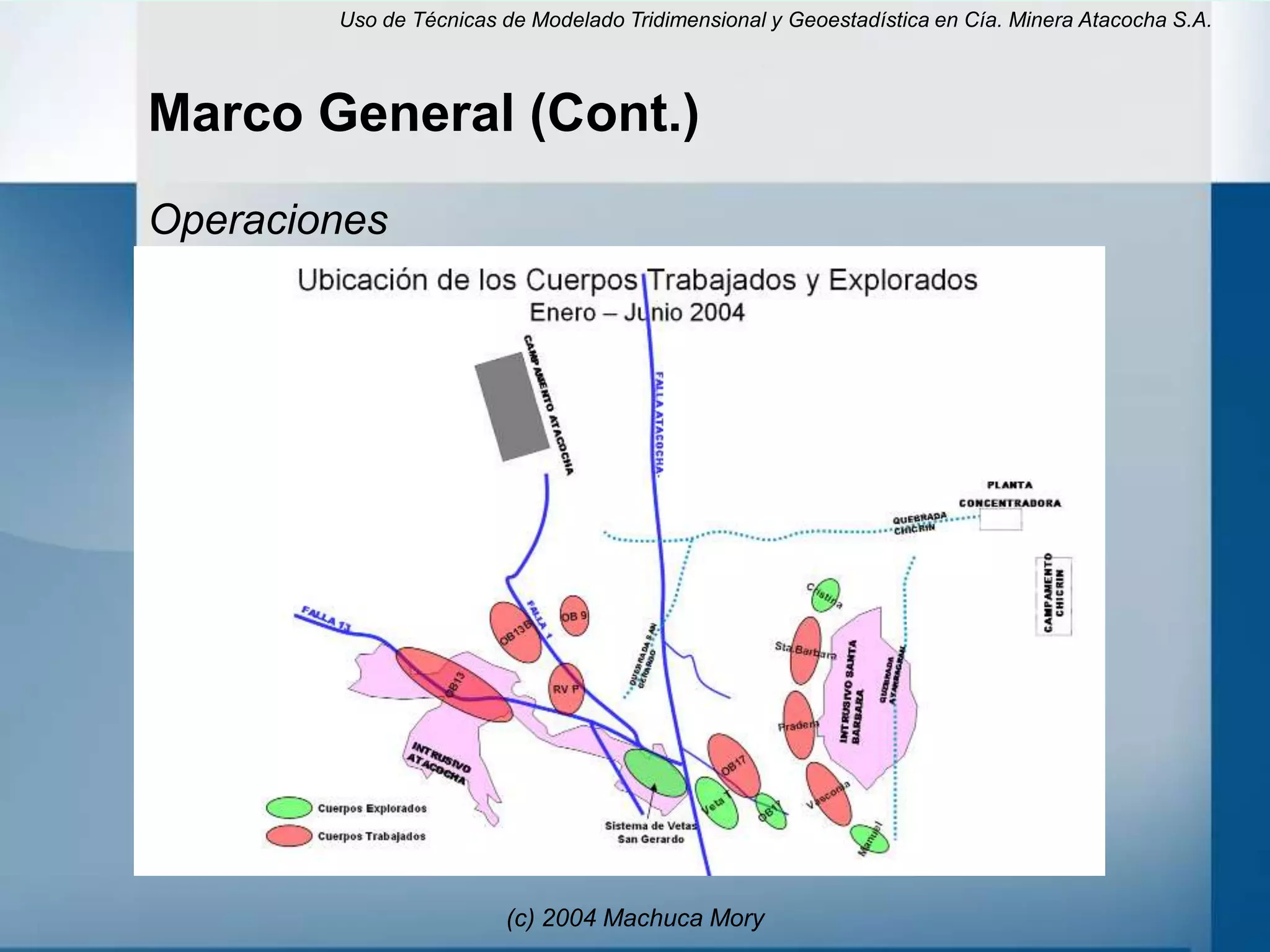 Uso de Técnicas de Modelado Tridimensional y Geoestadística en Cía. Minera Atacocha S.A.



Marco General (Cont.)
Operaciones




                        (c) 2004 Machuca Mory
 