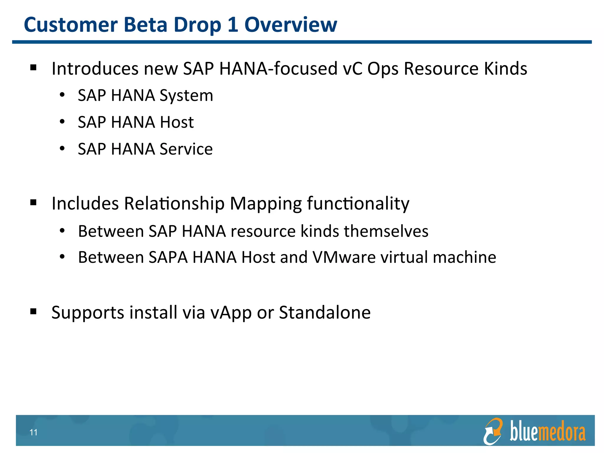 SAP HANA | Management Pack
Includes alerts and detailed
recommendations for faster
solutions
Alerts and Recommendations
 
