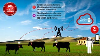 1 million livestock farmers
57 million livestock animals
13 billion EUR market
70 million livestock farmers
3.9 billion livestock animals
883 billion EUR market
TR
W
Vodafone
IoT Platform
 