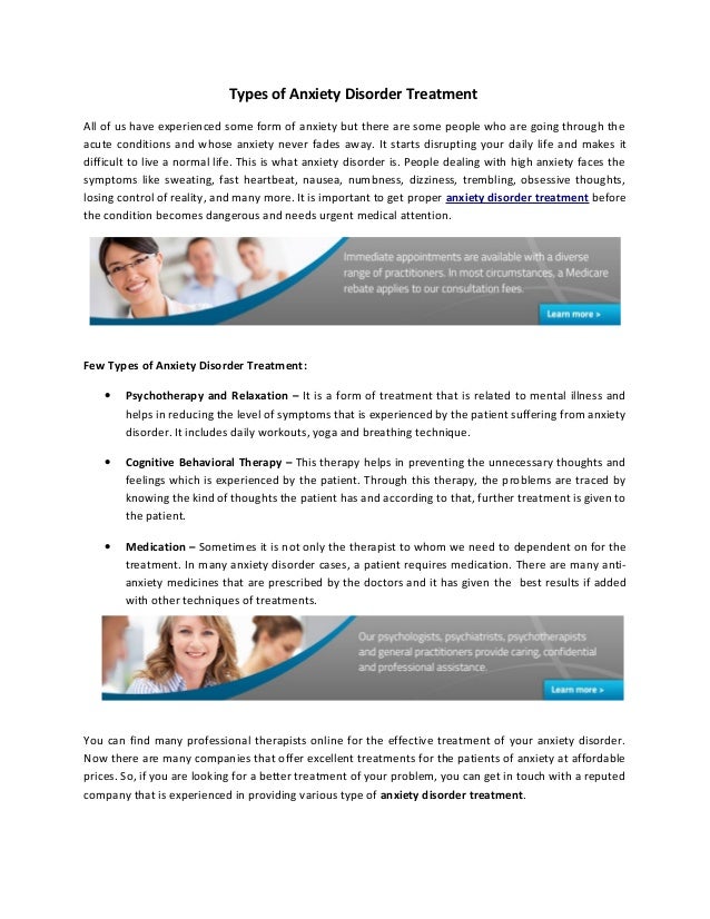 Types Of Anxiety Disorder Treatment