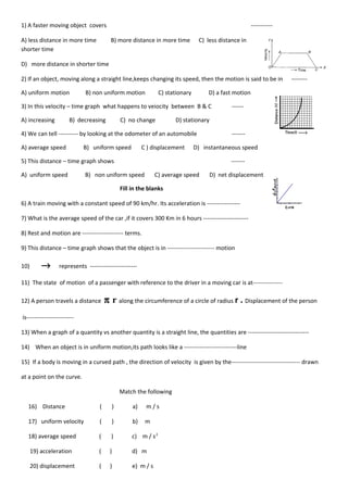 Vcps unit test for class 9 on Motion | DOC