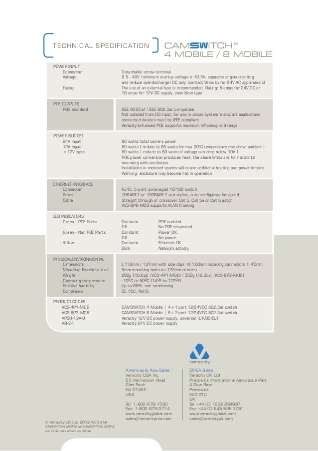 Veracity Vcs 4p1 Mob Data Sheet Veracity Vcs 4p1 Mob Data Sheet