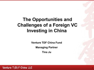 The Opportunities and Challenges of a Foreign VC Investing in China  Venture TDF China Fund Managing Partner Tina Ju 