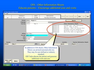 Automatically print required VIS and optional OIS forms in the patient’s native language. Never run out of forms – satisfy legal VIS requirements and promote more care with OIS forms.The order selection screen lists patients waiting for their vaccines. Orders may be received from your EMR or entered on demand.Patients waiting for  vaccines…Requesting providers…Order status.To complete the vaccines order and choose the lots the patient is selected from from the list above…