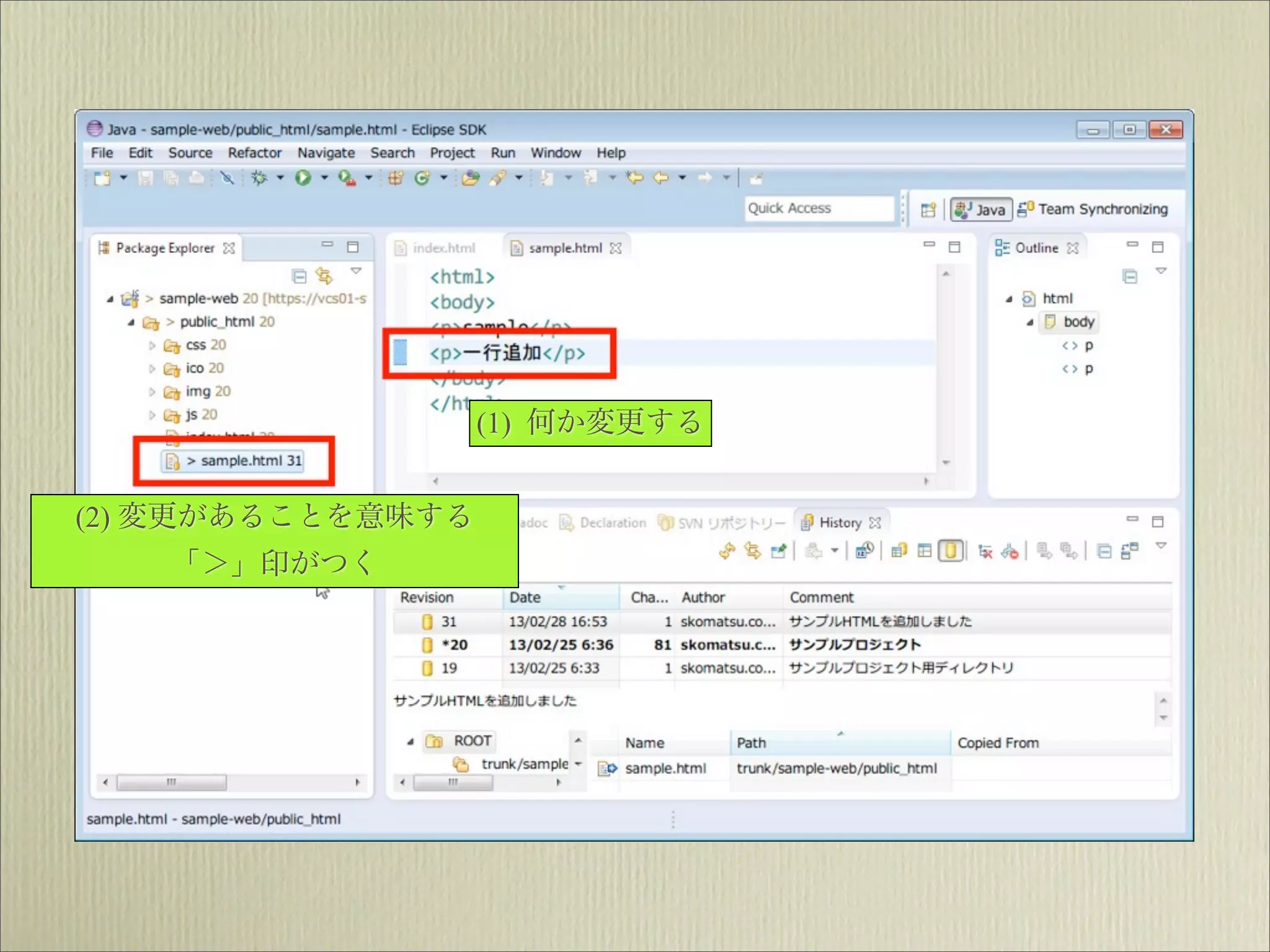 (1) 何か変更する


(2) 変更があることを意味する
   「＞」印がつく
 