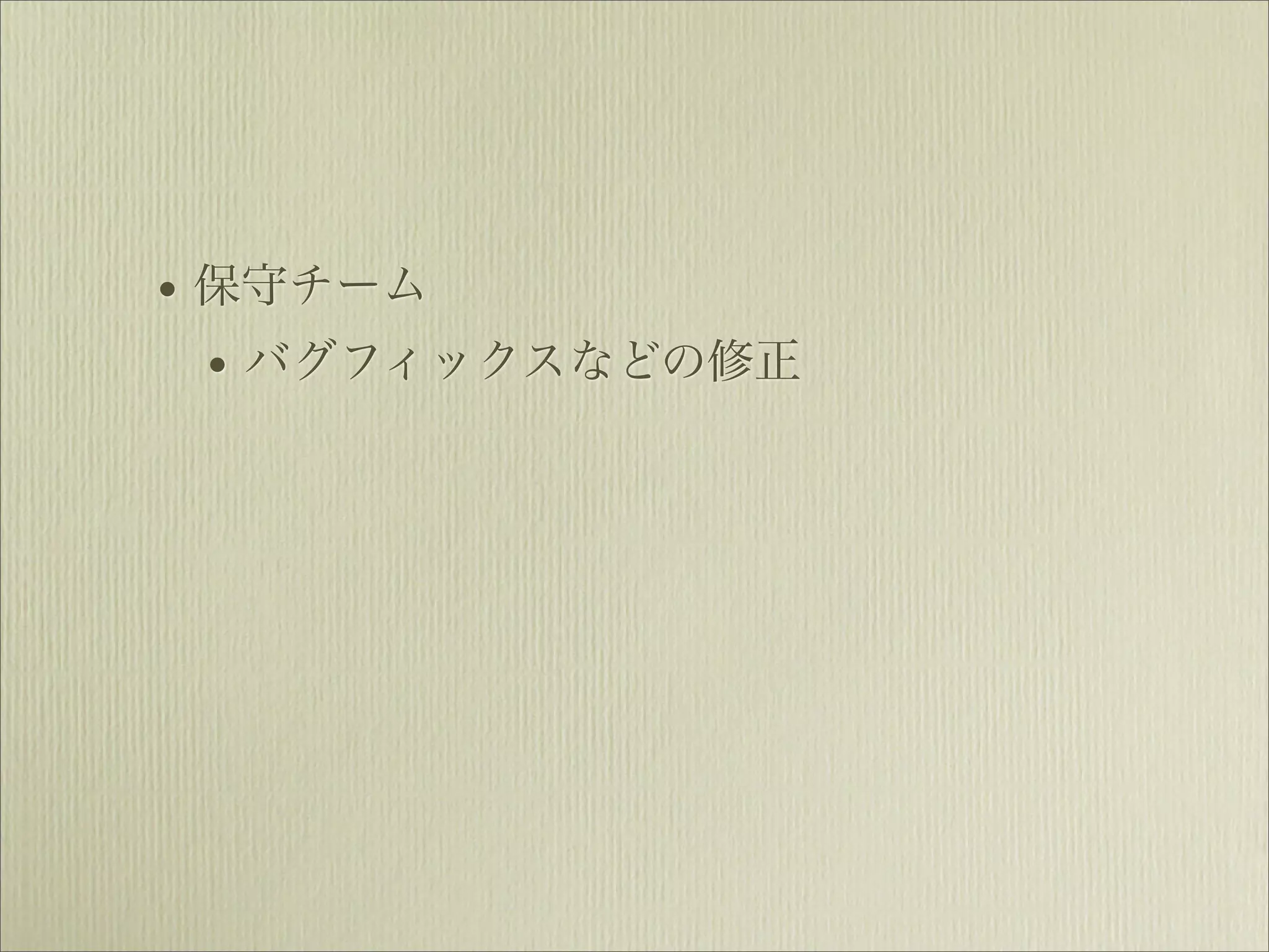 • 保守チーム
  • バグフィックスなどの修正
 