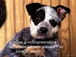 Que a incompreensão e
insensibilidade gravaram no
coração ferido
 