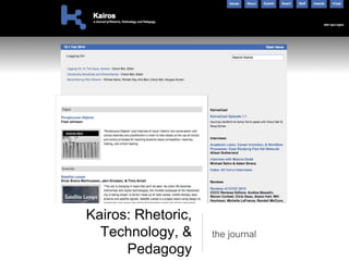Kairos: Rhetoric,
Technology, &
Pedagogy
the journal
 