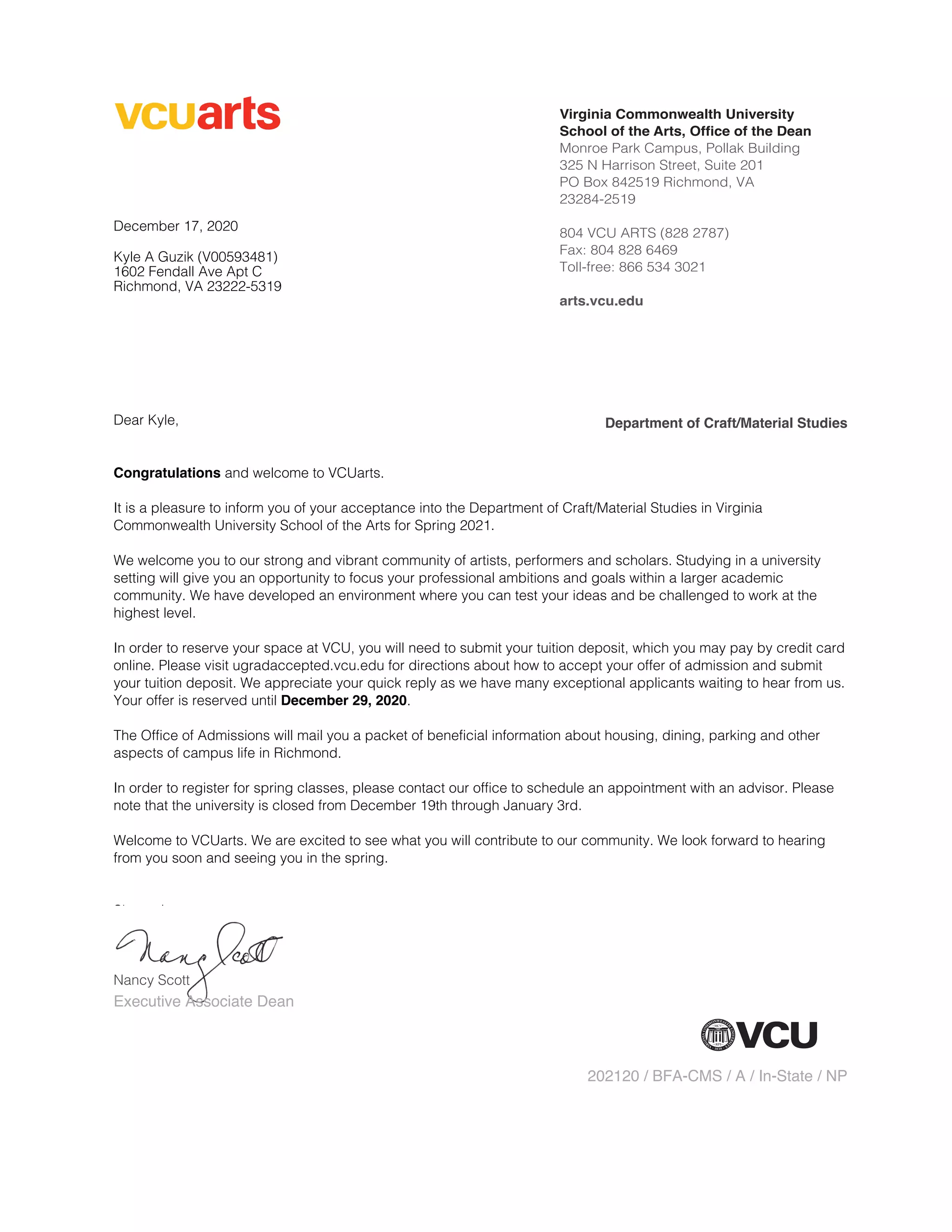 Vc uarts decision letter guzik | PDF