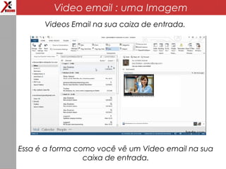Video email : uma Imagem
Videos Email na sua caiza de entrada.
Essa é a forma como você vê um Video email na sua
caixa de entrada.
 