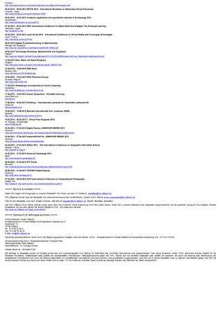 Frankfurt
http://pls.messefrankfurt.com/frankfurt/de/besucher/willkommen/erleben.html
26.03.2012 - 29.03.2012 NETVE 2012 - International Workshop on Networked Virtual Enterprises
Fukuoka / Japan
http://www.ourglocal.com/event/?eventid=13369
26.03.2012 - 30.03.2012 Computer applications and quantitative methods in Archaeology 2012
Southampton
http://www.southampton.ac.uk/caa2012/
27.03.2012 - 30.03.2012 IEEE International Conference on Digital Game and Intelligent Toy Enhanced Learning
Takamatsu, Japan
http://digitel2012.info/
28.03.2012 - 30.03.2012 Laval Virtual 2012 - International Conference on Virtual Reality and Converging Technologies
Laval / France
http://www.laval-virtual.org/?l=en
29.03.2012 Digitale Produktentwicklung im Maschinenbau
Ratingen bei Düsseldorf
http://www.vdi-wissensforum.de/fileadmin/pdf/02SE126002.pdf
29.03.2012 Technologie-Workshop: Medientechnik und Equipment
Fellbach
http://www.vdc-fellbach.de/files/Veranstaltungen/2012-03-29%20Medientechnik/Flyer_Medientechnik&Equipment.pdf
12.04.2012 Auto, Motor und Sport-Kongress
Stuttgart
http://www.auto-motor-und-sport.de/kongress-aktuell-1380433.html
14.04.2012 - 19.04.2012 NAB Show
Nevada, USA
www.nabshow.com/2012/default.asp
16.04.2012 - 19.04.2012 SPIE Photonics Europe
Brussels, Belgium
http://spie.org/x12290.xml
17.04.2012 Heidelberger Innovationsforum Cloud Computing
Heidelberg
http://www.heidelberger-innovationsforum.de/
17.04.2012 - 18.04.2012 Grazer Symposium - Virtuelles Fahrzeug
Graz/Österreich
www.gsvf.at
17.04.2012 - 20.04.2012 PaintExpo - Internationale Leitmesse für industrielle Lackiertechnik
Karlsruhe
www.paintexpo.com
18.04.2012 - 13.06.2012 Biennale internationale d'art numérique (BIAN)
Montréal
http://www.elektramontreal.ca/bian.php?l=fr
19.04.2012 - 20.04.2012 7. Virtual Fires Kongress 2012
St. Georgen, Schwarzwald
www.virtualfires.de/
23.04.2012 - 27.04.2012 Digital Factory, HANNOVER MESSE 2012
Hannover
www.hannovermesse.de/de/ueber-die-messe/programm/leitmessen/digital-factory
23.04.2012 - 27.04.2012 IndustrialGreenTec, HANNOVER MESSE 2012
Hannover
www.hannovermesse.de/de/industrialgreentec
24.04.2012 - 27.04.2012 AGILE 2012 - 15th International Conference on Geographic Information Science
Avignon, France
http://agile2012.imag.fr/
24.04.2012 - 27.04.2012 Deutsche Gamestage 2012
Berlin
http://www.deutsche-gamestage.de/
26.04.2012 - 27.04.2012 RTT Excite
München
http://www.plmportal.org/index.php/veranstaltungen-details/events/rtt-excite.html
26.04.2012 - 27.04.2012 TEKOM Frühjahrstagung
Karlsruhe
http://beta.tekom.de/tagung/f12
27.04.2012 - 29.04.2012 ICCP-International Conference on Computational Photography
Seattle, WA
http://research.microsoft.com/en-us/um/redmond/events/iccp2012/

===== Service & Kontakt =====
Haben Sie Fragen und Anregungen zu unserem Newsletter? Wir freuen uns über Ihr Feedback: newsletter@vdc-fellbach.de
VDC Mitglieder können über den Newsletter ihre Unternehmensnachrichten veröffentlichen. Einfach eine E-Mail an achim.czaykowska@vdc-fellbach.de.
Falls Sie den Newsletter nicht mehr erhalten möchten, bitte Mail an newsletter@vdc-fellbach.de, Betreff: Newsletter abbestellen.
Das VDC Fellbach ist ein starker Partner. Immer dann, wenn Sie in Sachen Virtual Engineering nicht mehr weiter wissen, finden Sie in unserem Netzwerk einen adäquaten Ansprechpartner und die passende Lösung für Ihre Aufgabe. Deshalb
kontaktieren Sie uns oder werden Sie einfach Mitglied im VDC. Und vieles wird machbar.
http://www.vdc-fellbach.de/?page_name=Beitritt

===== Impressum & Haftungsausschluss =====
Virtual Dimension Center Fellbach
Kompetenzzentrum Virtuelle Realität und Kooperatives Engineering w.V.
Auberlenstr. 13
70736 Fellbach
Tel.: 0711/58 53 09-0
Fax: 0711/58 53 09-19
E-Mail: info@vdc-fellbach.de
Genehmigt als wirtschaftlicher Verein durch das Regierungspräsidium Stuttgart unter dem Namen „VirCE – Kompetenzzentrum Virtuelle Realität und Kooperatives Engineering“ (Az. 15-1113-1/VirCE).
Vertretungsberechtigt durch: Vorstandsvorsitzender Christoph Palm,
Oberbürgermeister Stadt Fellbach
Geschäftsführer: Dr. Christoph Runde
Umsatz-Steuer-Nr.: DE2229031320
Alle Beiträge im Newsletter wurden mit Sorgfalt recherchiert und zusammengestellt. Eine Haftung für fehlerhafte oder unrichtige Informationen wird ausgeschlossen. Das Virtual Dimension Center (VDC) übernimmt keinerlei Gewähr für die
Aktualität, Korrektheit, Vollständigkeit oder Qualität der bereitgestellten Informationen. Haftungsansprüche gegen das VDC, welche sich auf Schäden materieller oder ideeller Art beziehen, die durch die Nutzung oder Nichtnutzung der
dargebotenen Informationen bzw. durch die Nutzung fehlerhafter und unvollständiger Informationen verursacht wurden, sind grundsätzlich ausgeschlossen. Das VDC hat in seinem Newsletter Links zu externen Internetseiten gelegt. Das VDC hat
hierauf keinerlei Einfluss und macht sich diese Inhalte nicht zu Eigen. Für die Inhalte der verlinkten Seiten ist stets der jeweilige Anbieter oder Betreiber der Seiten verantwortlich.
 