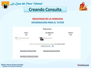 Creando Consulta
  RESULTADO DE LA CONSULTA
 INFORMACIÓN PARA EL TUTOR
 