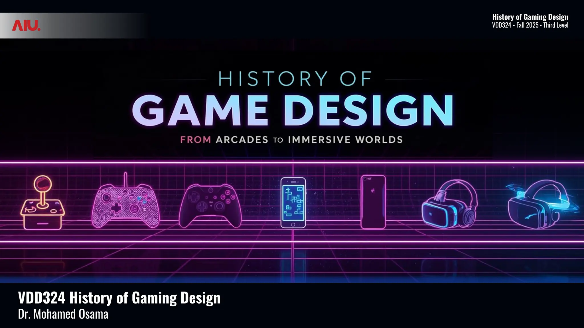 VDD324 History of Gaming Design
Dr. Mohamed Osama
History of Gaming Design
VDD324 - Fall 2025 - Third Level
 