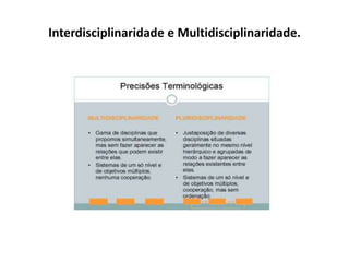 Interdisciplinaridade e Multidisciplinaridade.
 