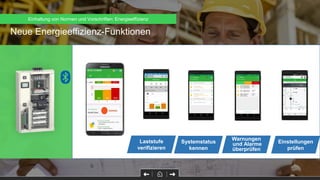 Neue Energieeffizienz-Funktionen
Laststufe
verifizieren
Systemstatus
kennen
Warnungen
und Alarme
überprüfen
Einstellungen
prüfen
Einhaltung von Normen und Vorschriften: Energieeffizienz
 