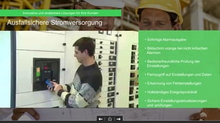 Ausfallsichere Stromversorgung
• Sofortige Alarmausgabe
• Bildschirm orange bei nicht kritischen
Alarmen
• Bedienerfreundliche Prüfung der
Einstellungen
• Fernzugriff auf Einstellungen und Daten
• Erkennung von Fehleinstellungen
• Vollständiges Ereignisprotokoll
• Sichere Einstellungsaktualisierungen
und -prüfungen
Innovative und skalierbare Lösungen für Ihre Kunden
 